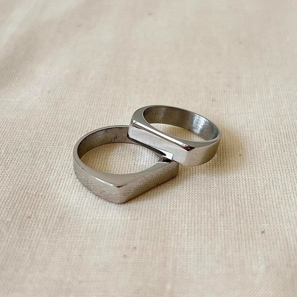 vintage silver signet flat bar ring